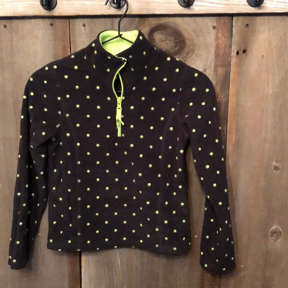 Old Navy Gray 1/4 Zip Mock Neck Pullover Fleece Jacket Green Yellow Dot Medium 8